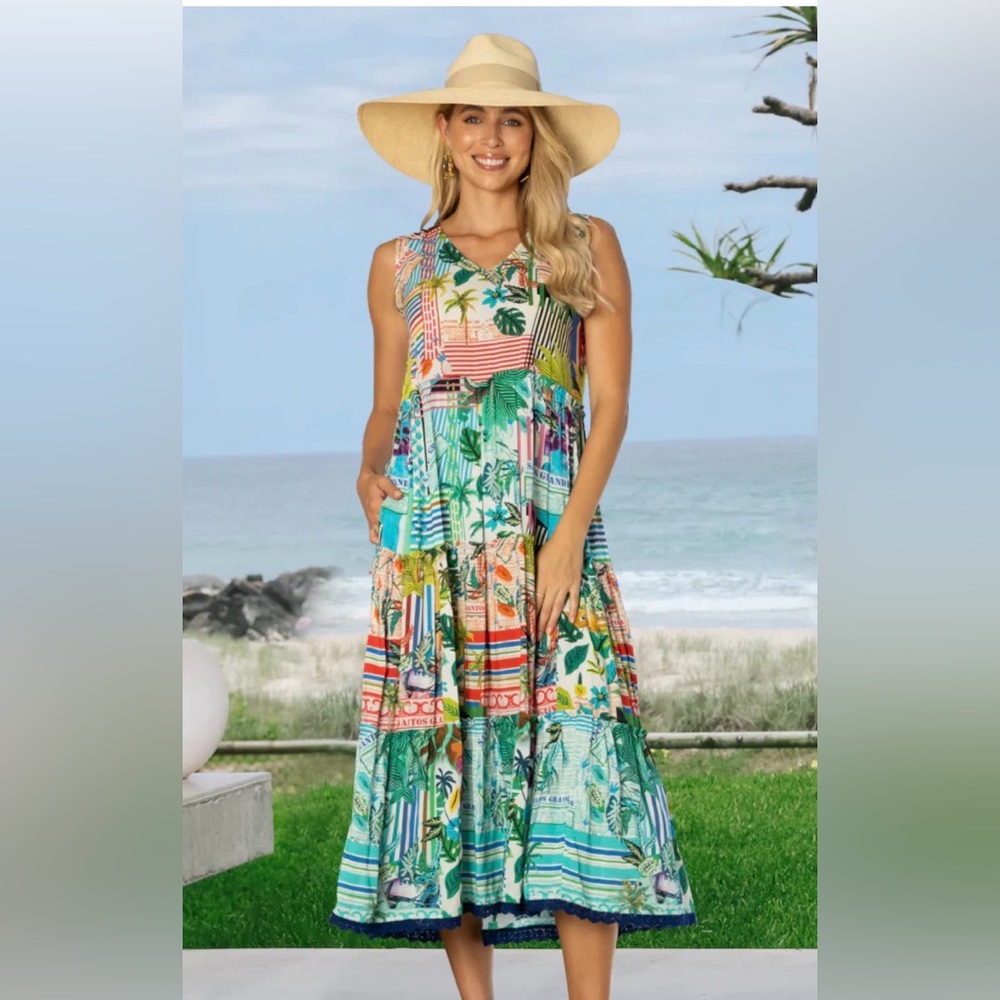 Lula Life Santos Tiered Midi Dress. Size S